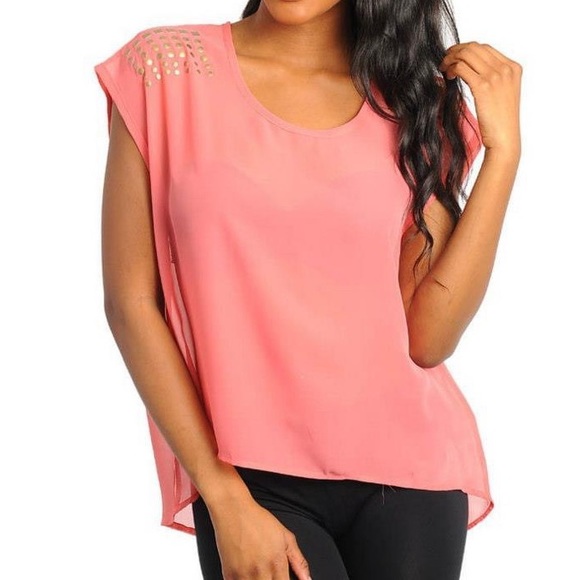 Tops - Coral Top with Studs. NWOT.